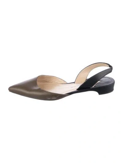Pre-owned Paul Andrew Leather Animal Print Slingback Flats In Brown