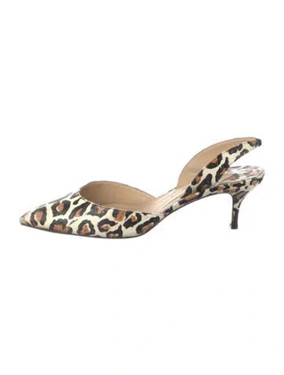 Pre-owned Paul Andrew Leather Animal Print Slingback Pumps In Brown