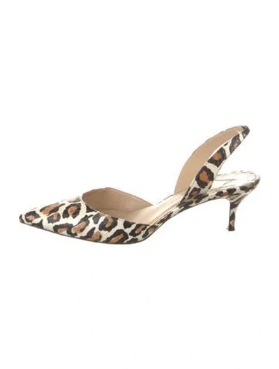 Pre-owned Paul Andrew Leather Animal Print Slingback Pumps In Gold