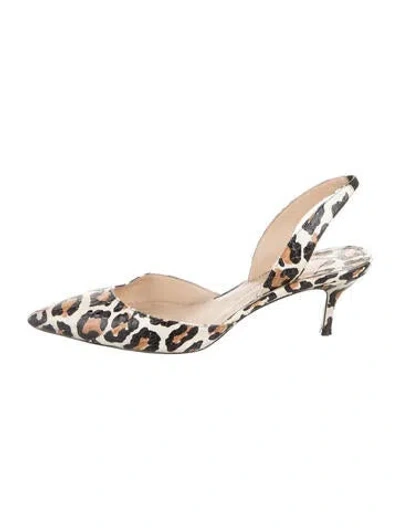 Pre-owned Paul Andrew Leather Animal Print Slingback Pumps In Neutral