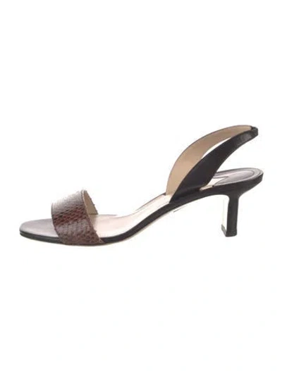 Pre-owned Paul Andrew Leather Animal Print Slingback Sandals In Black/brown