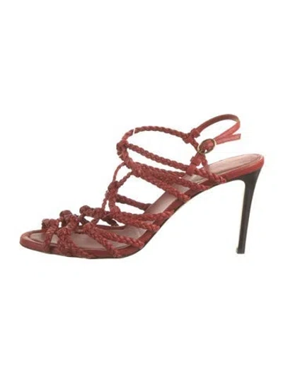 Pre-owned Paul Andrew Leather Braided Accents Sandals In Red