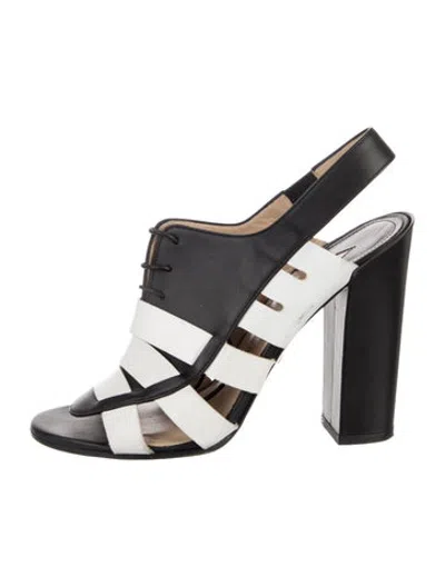 Pre-owned Paul Andrew Leather Colorblock Pattern Sandals In Black