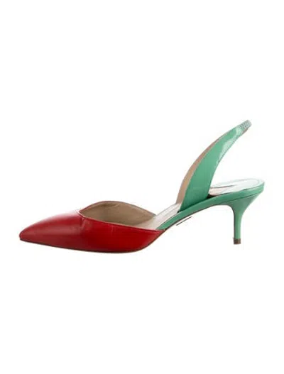 Pre-owned Paul Andrew Leather Colorblock Pattern Slingback Pumps In Green