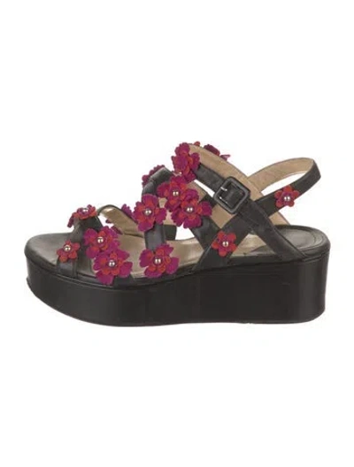 Pre-owned Paul Andrew Leather Floral Print Slingback Sandals In Multi