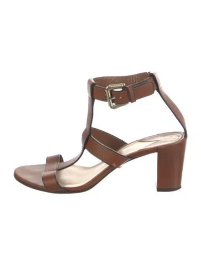 Pre-owned Paul Andrew Leather T-strap Sandals In Brown