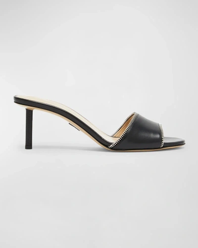 Paul Andrew Leather Zippy Stiletto Mule Sandals In Black