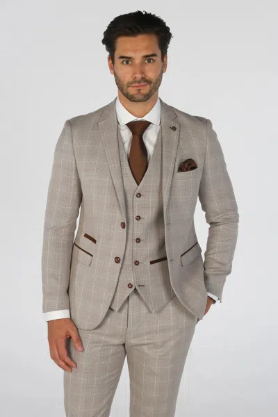 Paul Andrew Leo 3 Piece Checked Suit In Beige