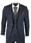 Paul Andrew Madrid Herringbone Tweed 3 Piece Navy Suit In Blue