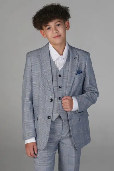 Paul Andrew Kids' Mark - 3 Piece Tweed Check Suit In Blue