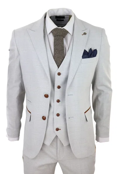 Paul Andrew Mark 3 Piece Tweed Check Suit In Gray