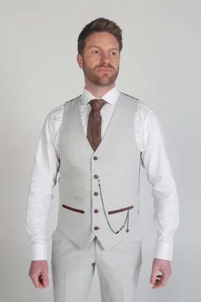 Paul Andrew Mark Check Velvet Trim Waistcoat In Beige
