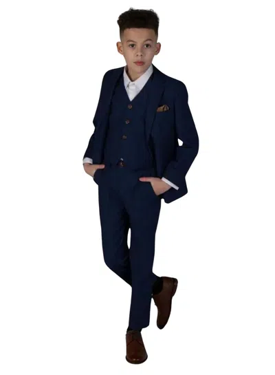 Paul Andrew Kids' Mayfair - Birdseye 3 Piece Suit In Blue