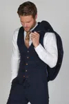 Paul Andrew Mayfair Birdseye Navy Waistcoat Wedding Prom Attire In Blue