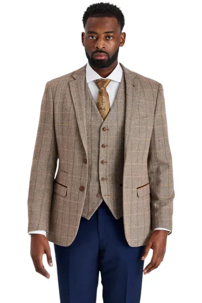 Paul Andrew Check Tweed Suit 3 Piece With Contrast Waistcoat In Brown