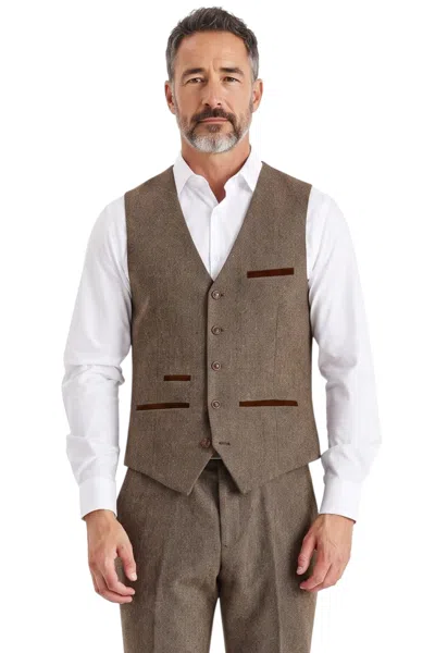 Paul Andrew Men's Brown Wool Blend Tweed Formal Waistcoat - Oscar