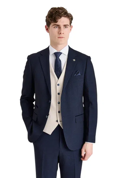 Paul Andrew 3 Piece Suit With Contrast Waistcoat In Blue