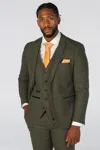 Paul Andrew Oscar 3 Piece Suit Wool Blend Tweed Tailored Fit Formal Dress In Green