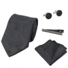 Paul Andrew Paisley Neck Tie Pocket Square Cuff Links In Black