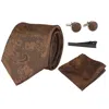 Paul Andrew Paisley Neck Tie Pocket Square Cuff Links In Brown