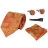 Paul Andrew Paisley Neck Tie Pocket Square Cuff Links In Orange