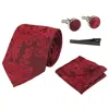Paul Andrew Paisley Neck Tie Pocket Square Cuff Links In Red