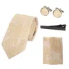 Paul Andrew Paisley Neck Tie Pocket Square Cuff Links In White