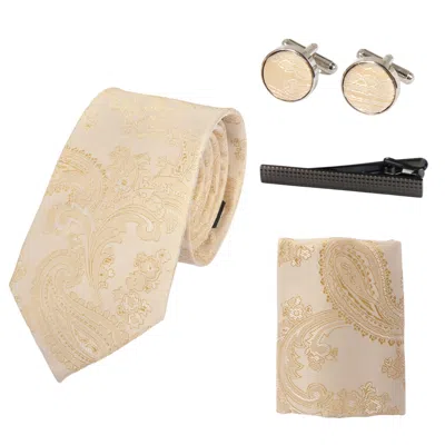 Paul Andrew Paisley Neck Tie Pocket Square Cuff Links In White