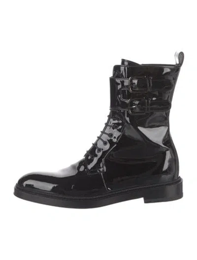 Pre-owned Paul Andrew Patent Leather Combat Boots In Black