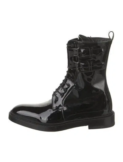 Pre-owned Paul Andrew Patent Leather Combat Boots In Black