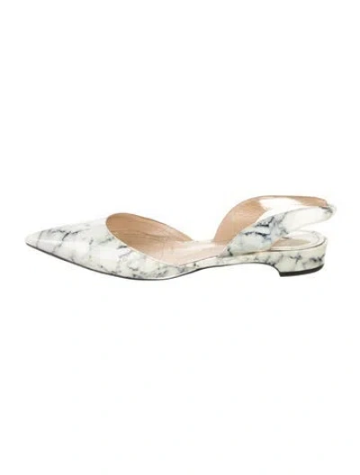 Pre-owned Paul Andrew Patent Leather Patterned Slingback Flats In White