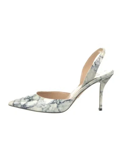 Pre-owned Paul Andrew Patent Leather Printed Slingback Pumps In White