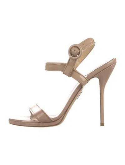 Pre-owned Paul Andrew Patent Leather Slingback Sandals In Neutral