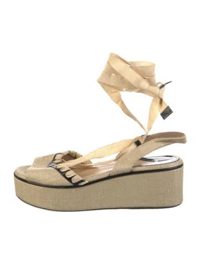 Pre-owned Paul Andrew Raffia Printed Sandals In Neutral