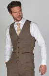 Paul Andrew Ralph Tweed Check Brown Waistcoat In Brown