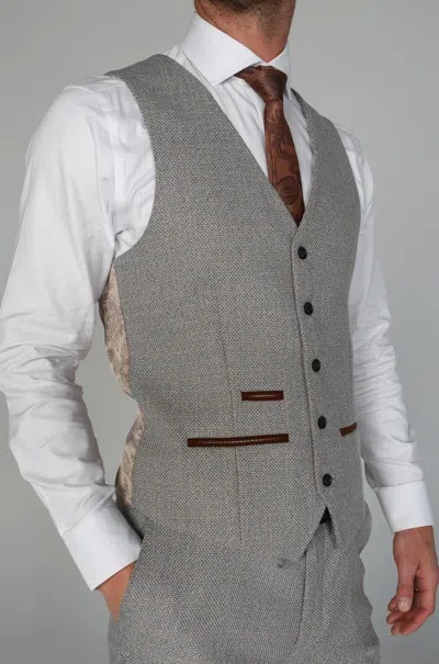 Paul Andrew Ralph Tweed Check Cream Waistcoat In White