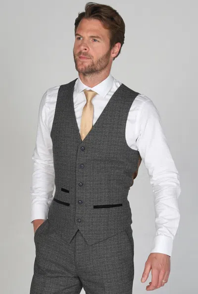 Paul Andrew Ralph Tweed Check Navy Waistcoat In Blue
