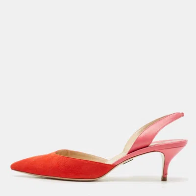 Pre-owned Paul Andrew Red Leather And Suede Rhea Slingback Pumps Size 41