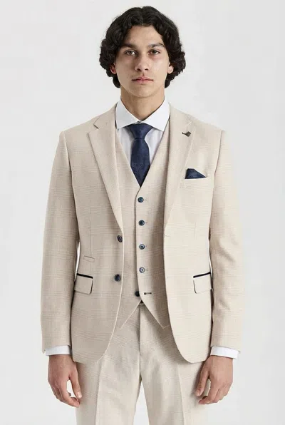 Paul Andrew Regent 3 Piece Suit Prince Of Wales Check Tailored Fit Formal Dress In Neutral