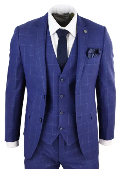 Paul Andrew Rover 3 Piece Suit Blue Check Suit Formal