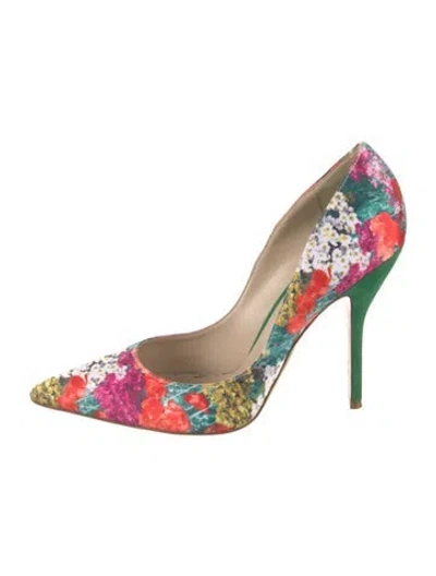 Pre-owned Paul Andrew Satin Floral Print Pumps In Green