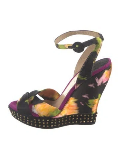 Pre-owned Paul Andrew Satin Floral Print Sandals In Multi