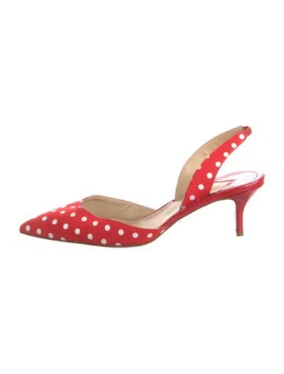 Pre-owned Paul Andrew Satin Polka Dot Print Slingback Pumps In Red