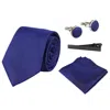 Paul Andrew Satin Silk Textured Tie Pocket Square Cuff Links In Blue