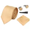 Paul Andrew Satin Silk Tie Pocket Square Cuff Links Shiny In Gold