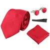 Paul Andrew Satin Silk Tie Pocket Square Cuff Links Shiny In Red