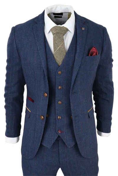 Paul Andrew Scott Blue 3 Piece Tweed Check Suit