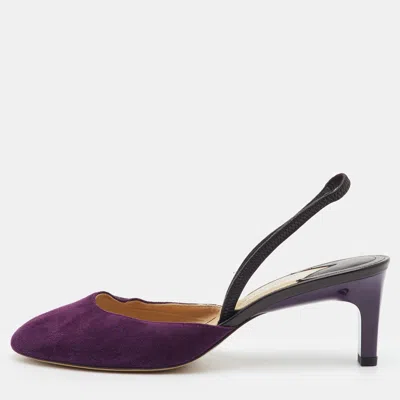 Pre-owned Paul Andrew Size 39 Purple/black Suede And Leather Slingback Pumps