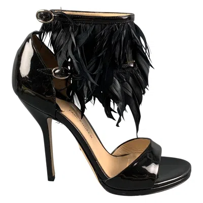 Pre-owned Paul Andrew Size 6 Black Patent Leather Ankle Strap Sandals