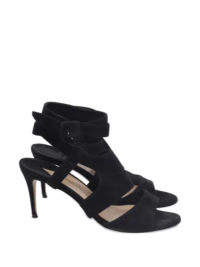 Pre-owned Paul Andrew Strappy Suede Heeled Sandals In Black